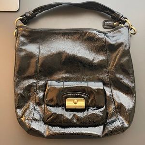 COACH KRISTIN Vintage Black Patent Crinkle Leather Convertible Hobo Bag-16013
